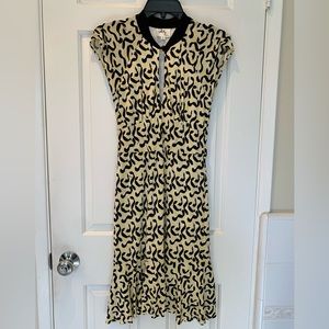 Milly black and yellow midi cap sleeve dress - size small